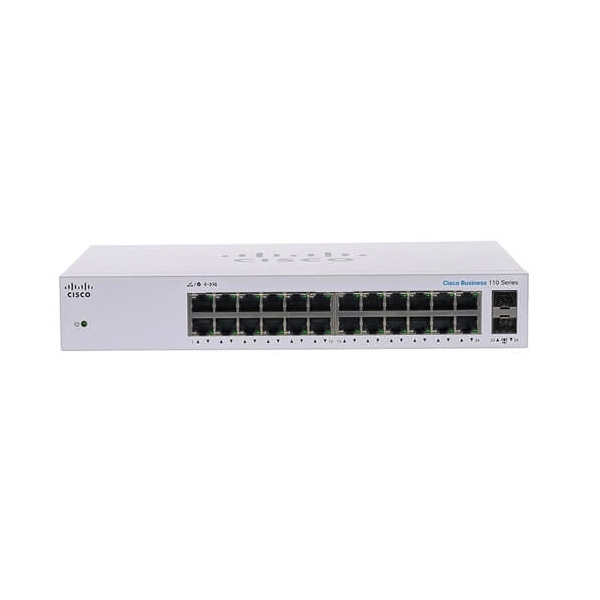 Cisco CBS110-24T-EU là thiết bị chuyển mạch switch unmanaged 24 cổng Gigabit Ethernet thuộc phân khúc Cisco Business 110 Series