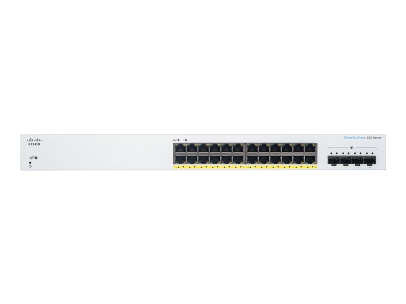 Switch Cisco CBS220-24P-4X-EU là giải pháp chuyển mạch Smart Managed đỉnh cao sở hữu 24 cổng Gigabit Ethernet hỗ trợ cấp nguồn PoE/PoE+