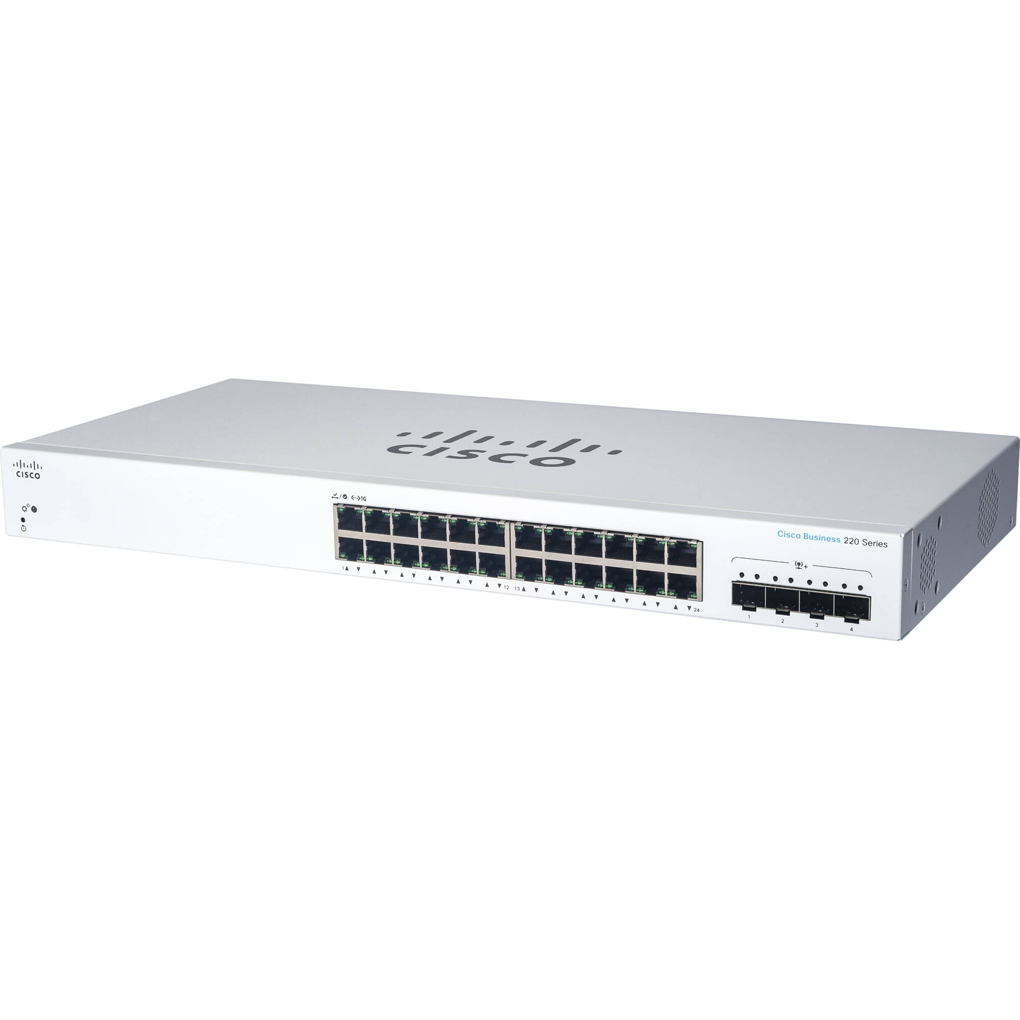 Switch Cisco CBS220-24T-4X-EU là thiết bị chuyển mạch Smart Managed đột phá sở hữu 24 cổng Gigabit Ethernet (thuần Data) và 4 cổng Uplink quang 10G SFP+ tốc độ cao.